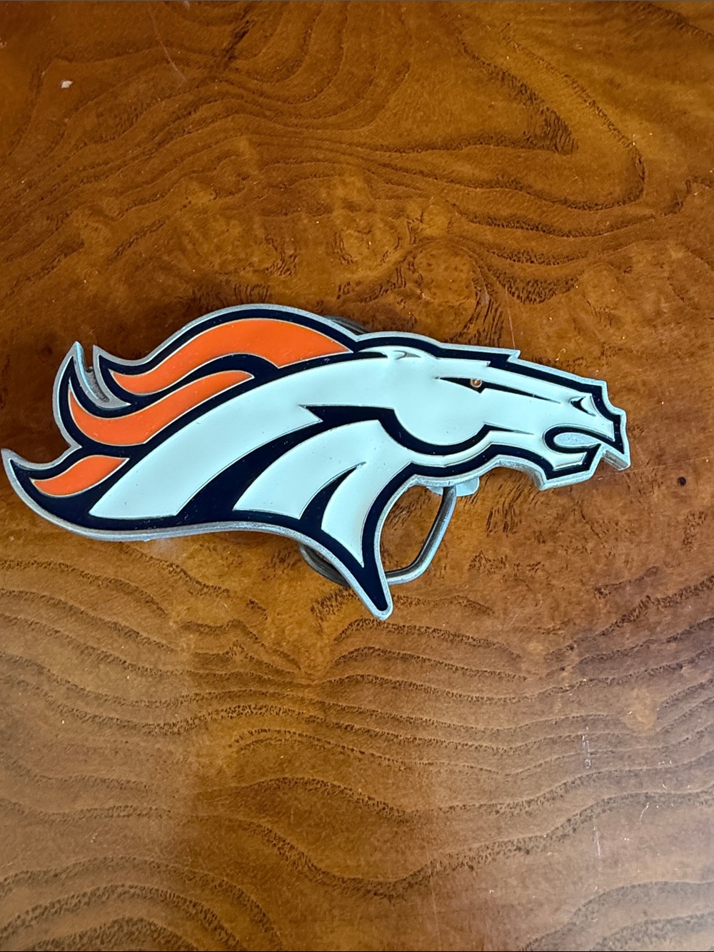 Denver Broncos Horse Head Belt Buckle - Cream & Orange